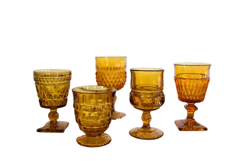 Assorted Pressed Glass Goblets, Amber