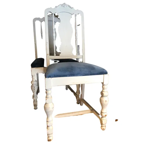 White Dinning Chair with Blue Seat Set