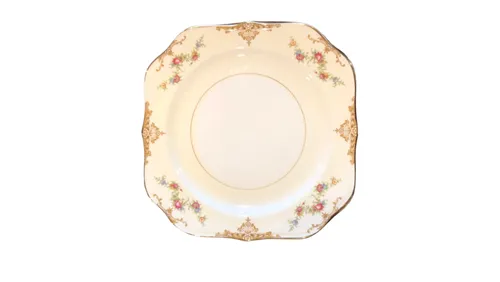 Cream Plate with Floral and Ornate Gold Edge - Salad