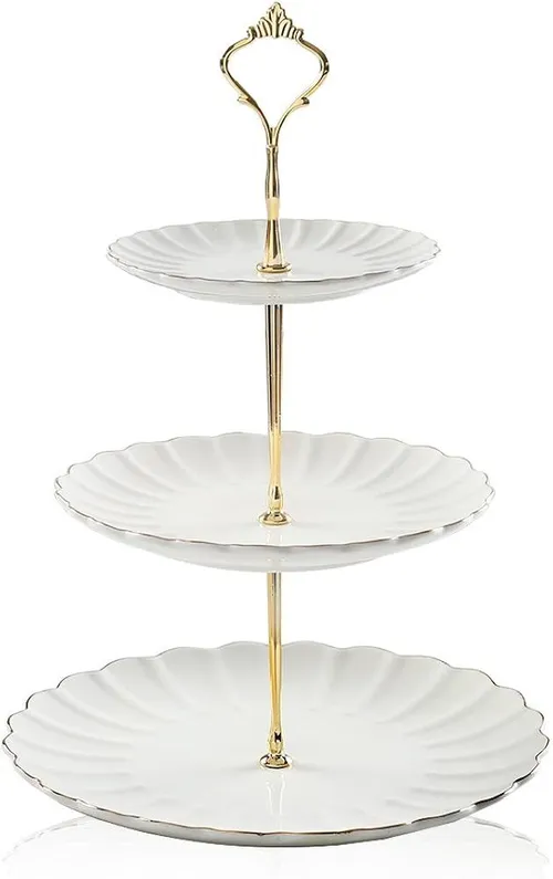 3 Tiered Ceramic White & Gold Cupcake/Pastry Stand