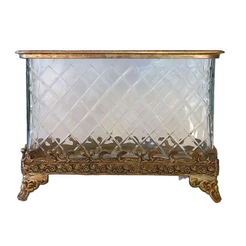 Clear Cut Glass & Silver Rectangular Vase 