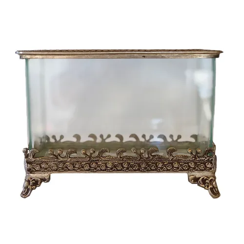 Clear Glass & Silver Rectangular Vase