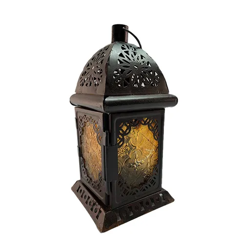 Black Moroccan Lantern with Coloured Glass - Small