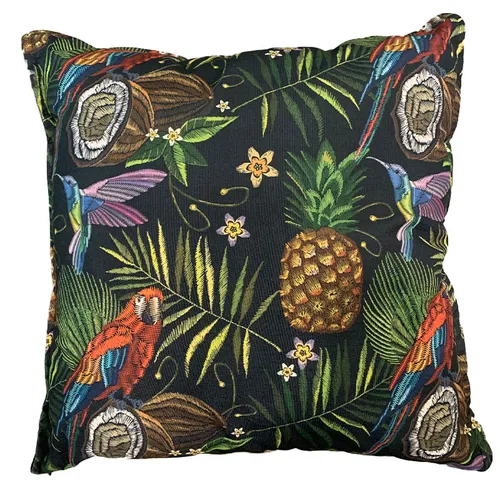 Black Linen Tropical Cushion Covers
