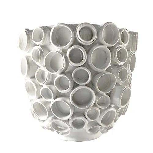 White Rings Pottery Planter