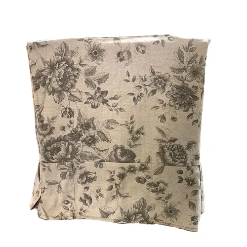 Grey Linen Floral Ottoman Cover