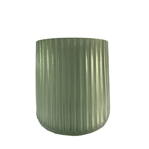 Green Frosted Ribbed Vase