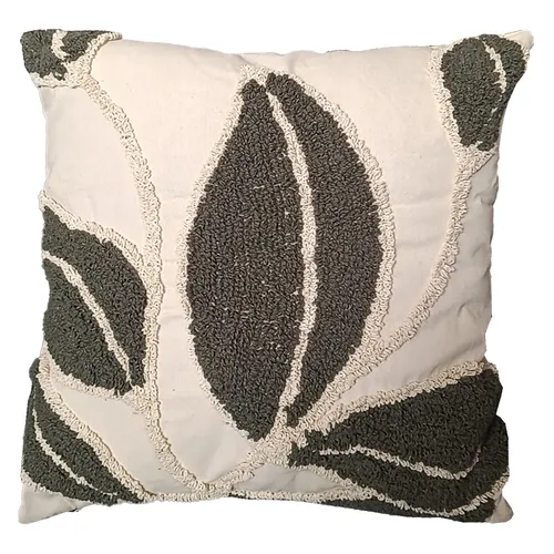Green & Cream Tufted Leaf Cushion Cover