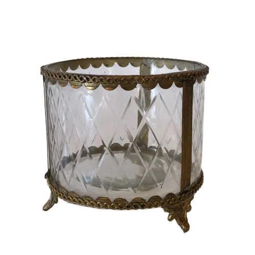 Brass & Cut Glass Vase on Feet - Large