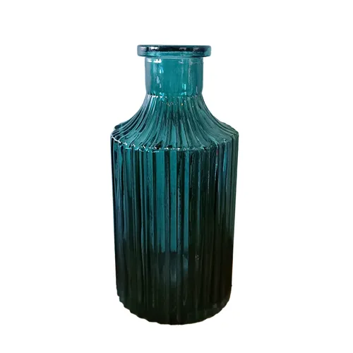Teal Ribbed Bottle Bud Vase