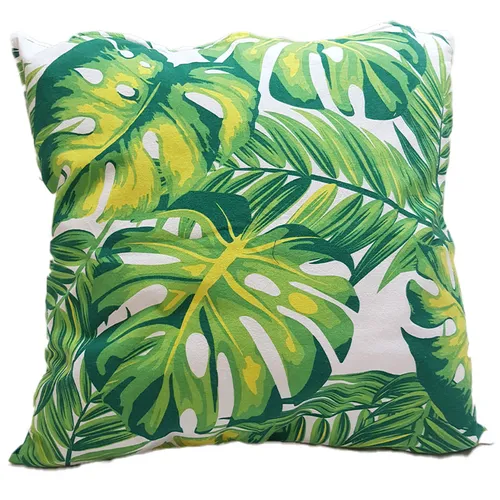 Green Tropical Leaves Cushion Cover 