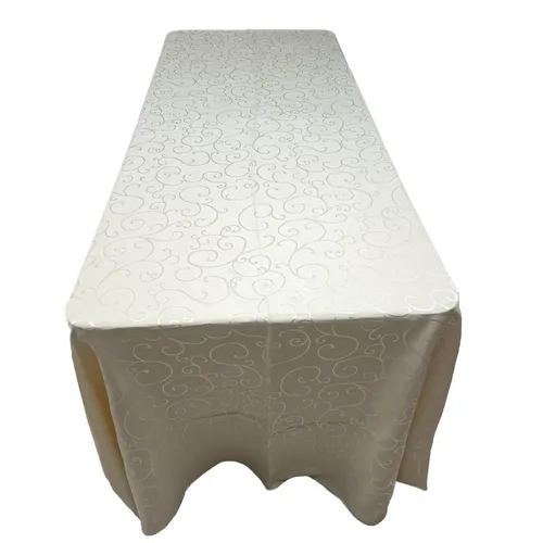 Cream Scroll Embossed Trestle Tablecloth