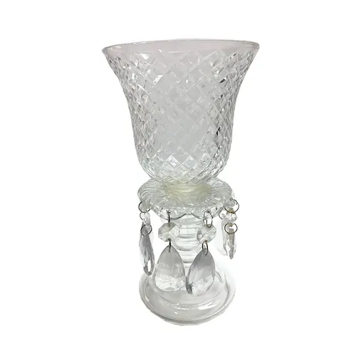 Cut Glass Hurricane with Hanging Crystals