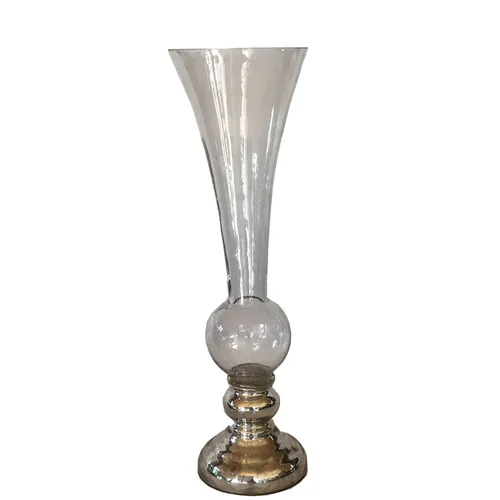 Clear Glass Trumpet Vase with Silver Base