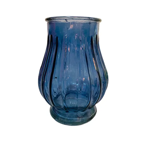 Blue Glass Ribbed Vase