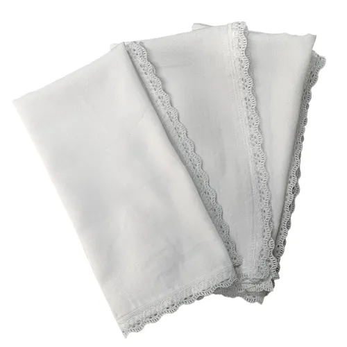 White Linen Napkin with Lace Trim
