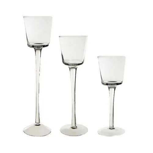 Plain Glass Candle Holder on Stem - 23cm x 6cm