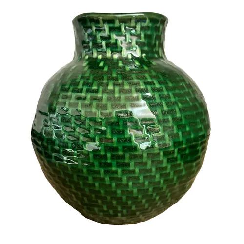 Green Belly Vase with Weave
