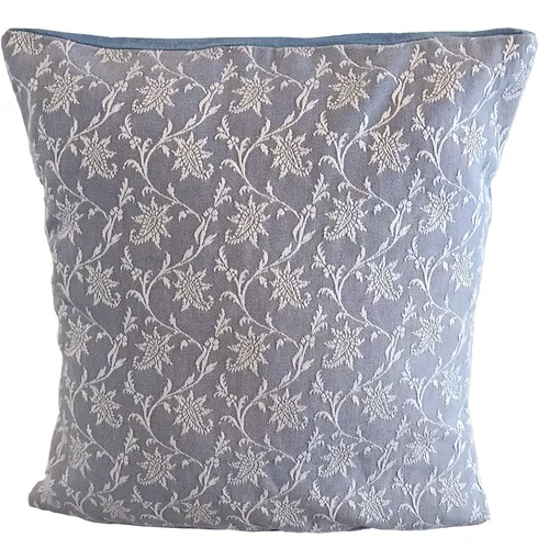 Blue Linen Embossed Cushion Cover