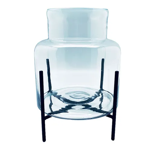 Clear Glass Vase on Black Stand