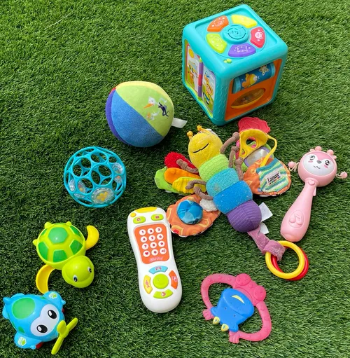 Toys set 3: for smallest babies, two music toys, two balls, water turtle, educational butterfly