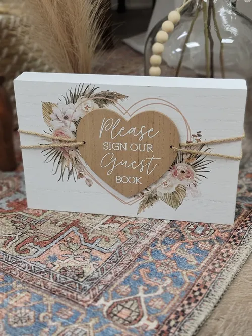 SIGN: white boho theme Please sign our guest book