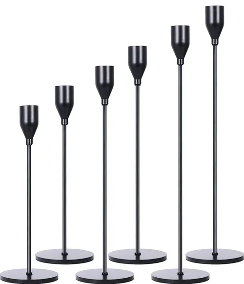 TABLESCAPE: matte Black modern taper holders (set of 12) [black+white collection}
