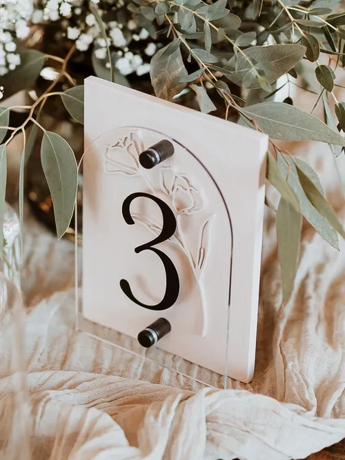TABLE NUMBERS: blush wood + acrylic botanical numbers 1-21 set