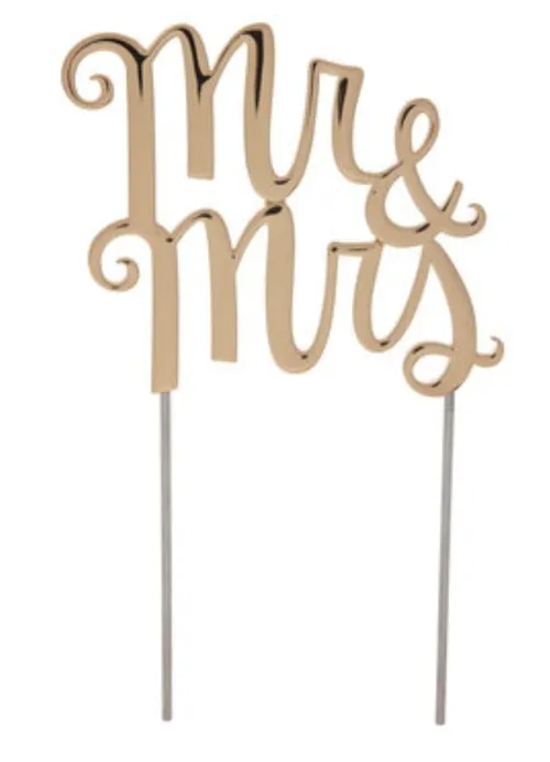 CAKE: gold Mr & Mrs cake topper