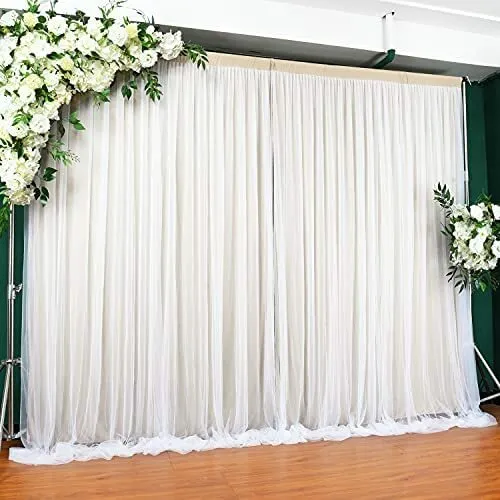 WALL DECOR: Champagne Tulle Backdrop Curtains 10 ft X 7 ft