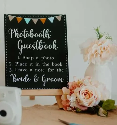 SIGN: photobooth guestbook sign with banner top black and white