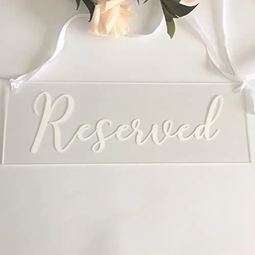 SIGN: acrylic Reserved hanging white ribbon