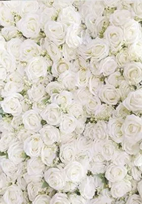 WALL DECOR: 5 x 7 fabric banner white roses