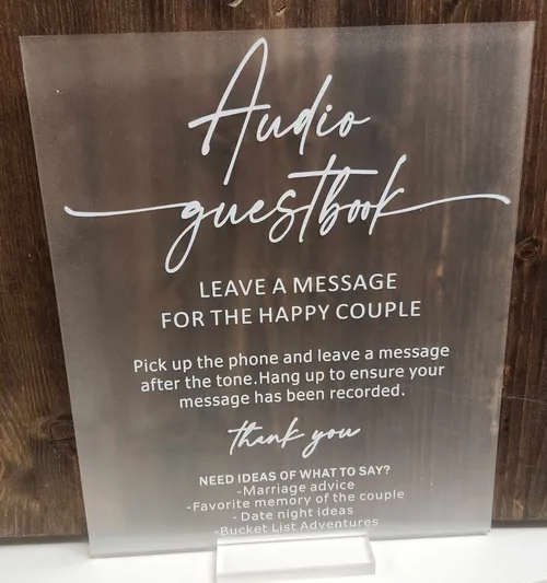SIGN: Audio guestbook frosted sign with clear base