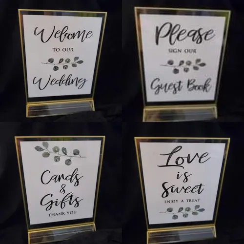 SIGN BUNDLE: eucalyptus theme gold edge acrylic, welcome, SET OF 4
