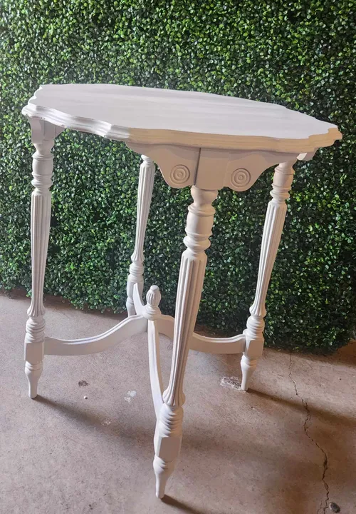 SIDE TABLE: White ornate octagon shape table