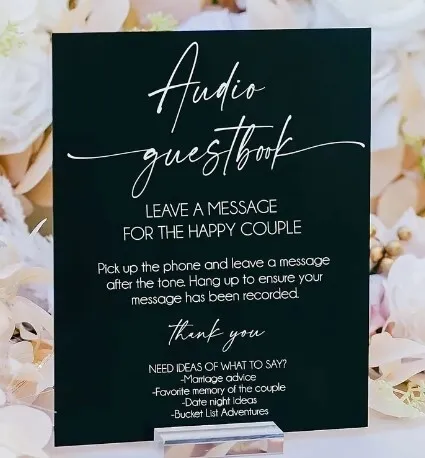 SIGN: Audio guestbook black sign