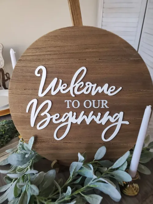 SIGN: welcome to our beginning round with matching easel