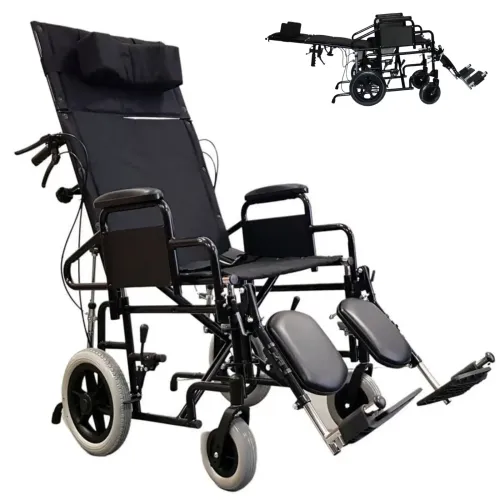 Fully reclining wheelchair with leg rests