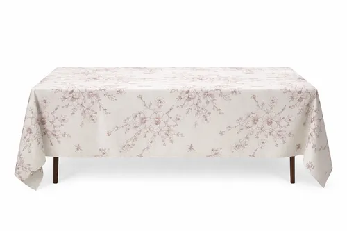 French Red Floral Linen Tablecloth 