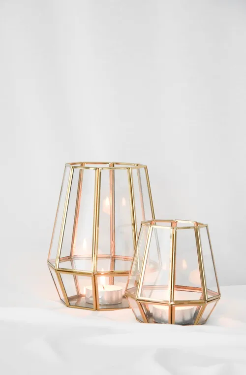 Hexagon windlicht goud - L