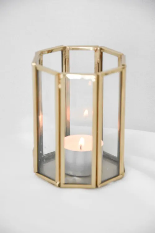 Hexagon windlicht goud - XS