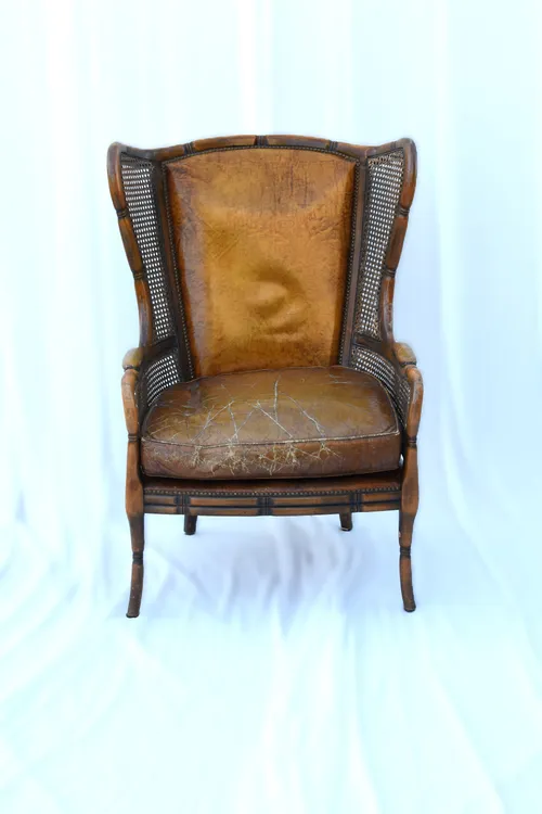 Heren fauteuil - congac - rotan details