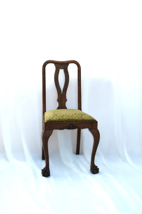 Vintage stoel - velvet groene zitting - tijgerpootjes