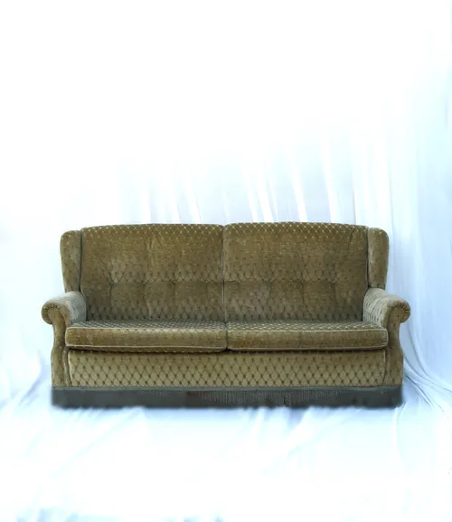 Vintage bank - zacht groen - met een ruitje - 2,5 zits
