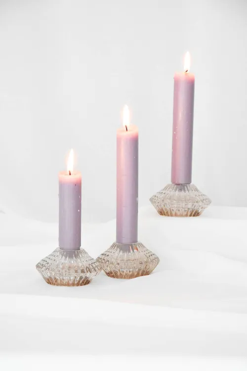 Glazen kandelaar - roze - waxinelicht - dinerkaars - laag 
