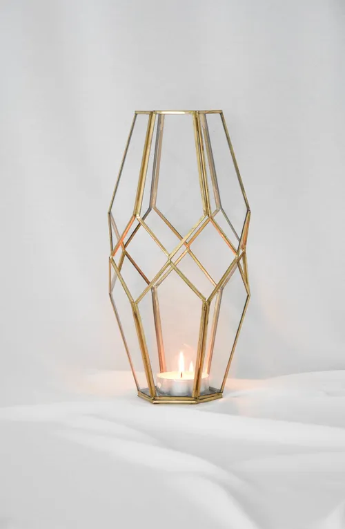 Hexagon windlicht goud - XL
