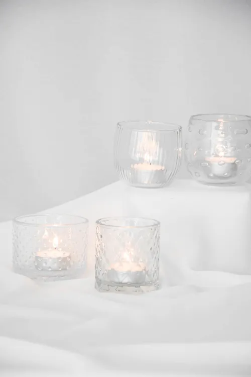 Waxinelichtjes - glas - met relief en glad - S & M