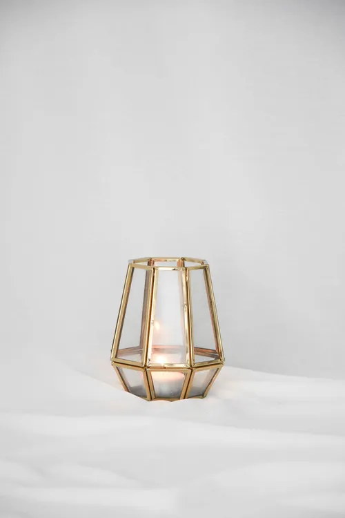 Hexagon windlicht goud - S