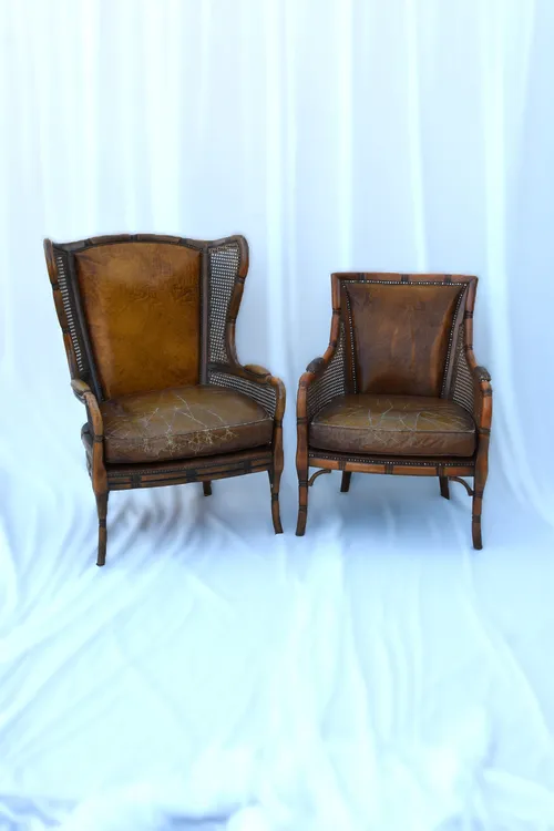 Dames fauteuil - congac - rotan details